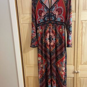 Flying Tomato Vibrant Red and Blue Long Sleeve Dress